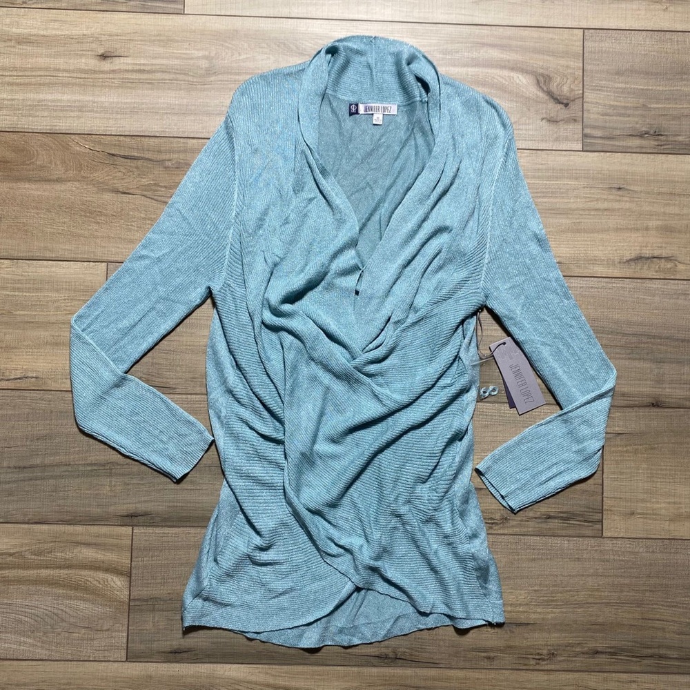 Jennifer Lopez Womens Cross Drape Long Sleeve Tunic Sweater Size XL Aquifer